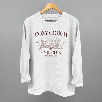 Cozy Couch Book Club Funny Oversized Corded Crewneck Sweatshirt in White – Ivy + Cloth
