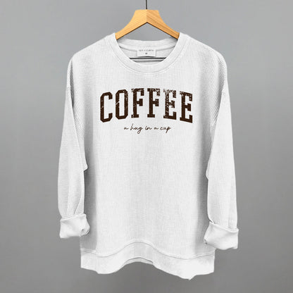 Coffee (A Hug In A Cup) Funny Oversized Corded Crewneck Sweatshirt in White – Ivy + Cloth