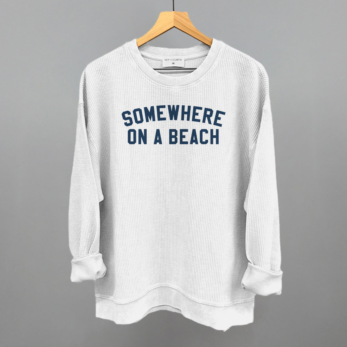 Somewhere On A Beach graphic oversized corded crew in White