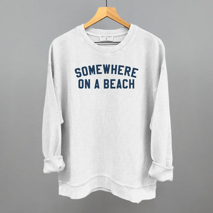 Somewhere On A Beach graphic oversized corded crew in White