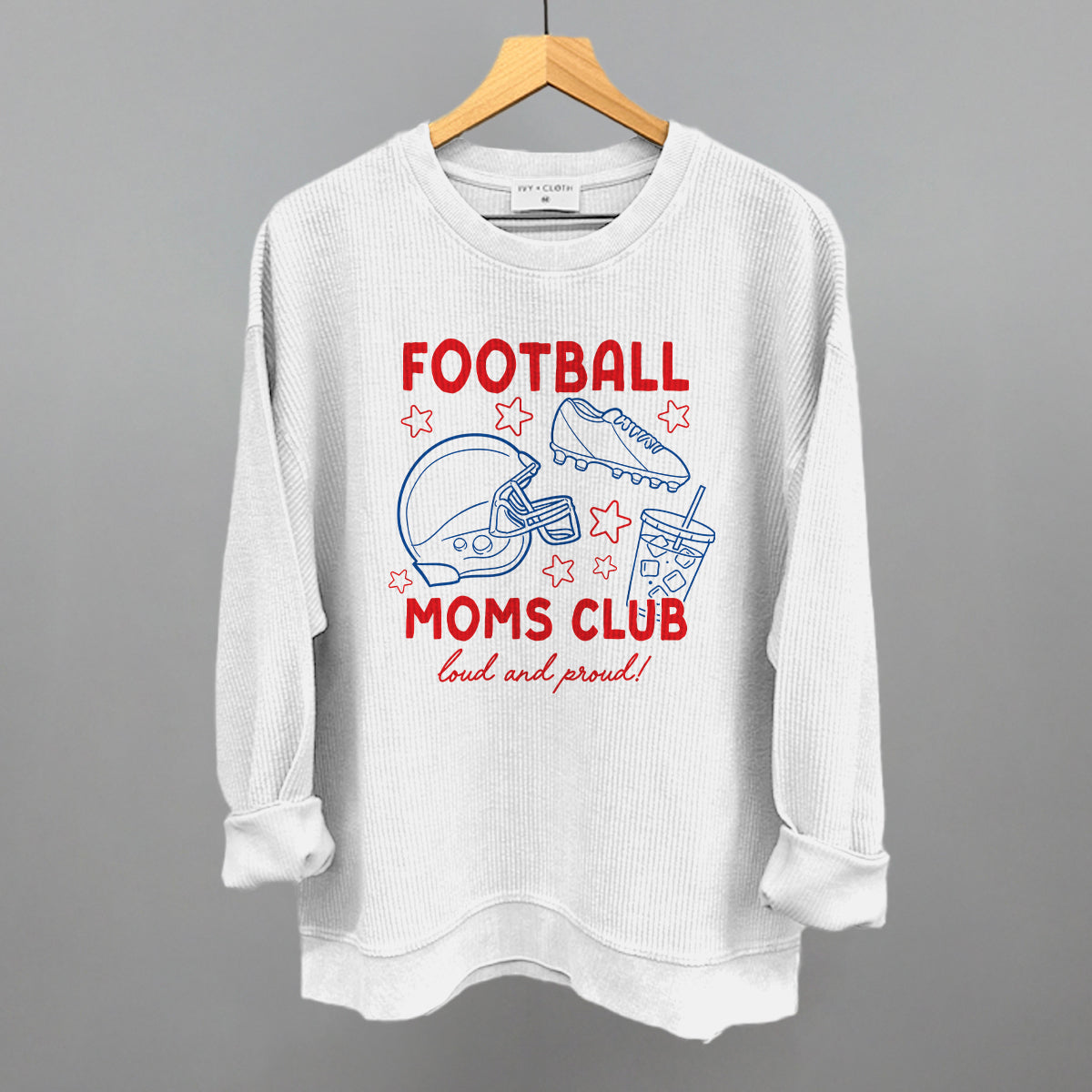 Football Moms Club Doodle Funny Oversized Corded Crewneck Sweatshirt in White – Ivy + Cloth