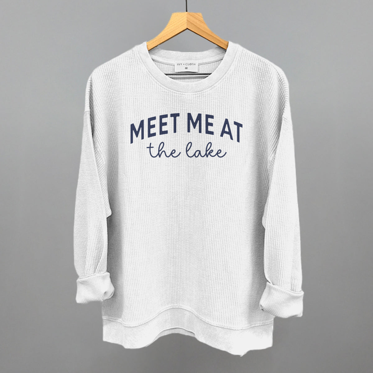 Meet Me At The Lake graphic oversized corded crew in White