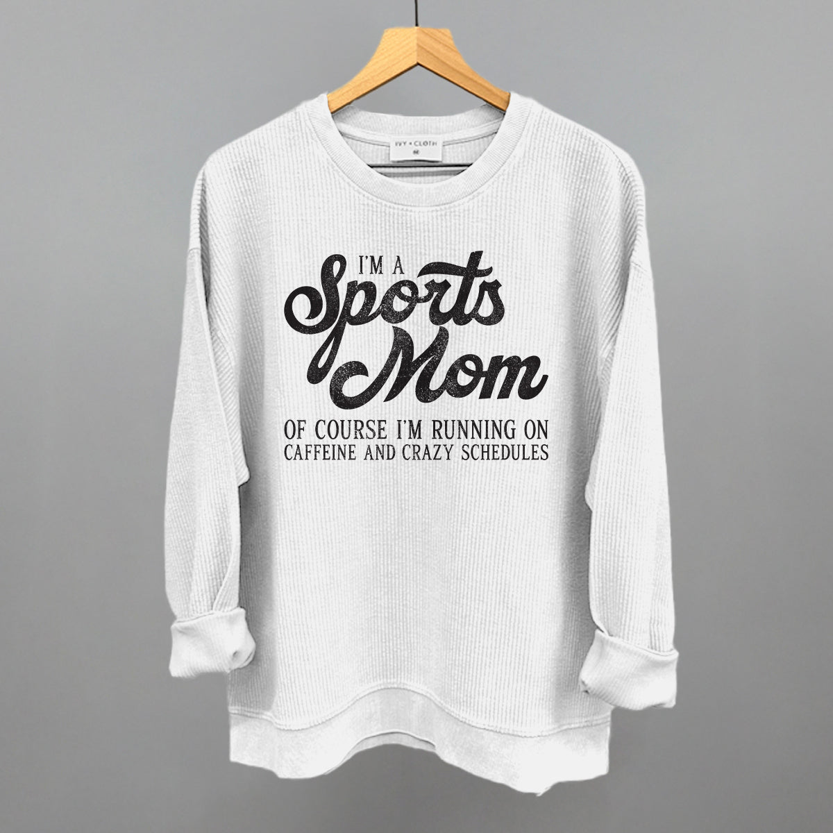 I'm A Sports Mom graphic oversized corded crew in White