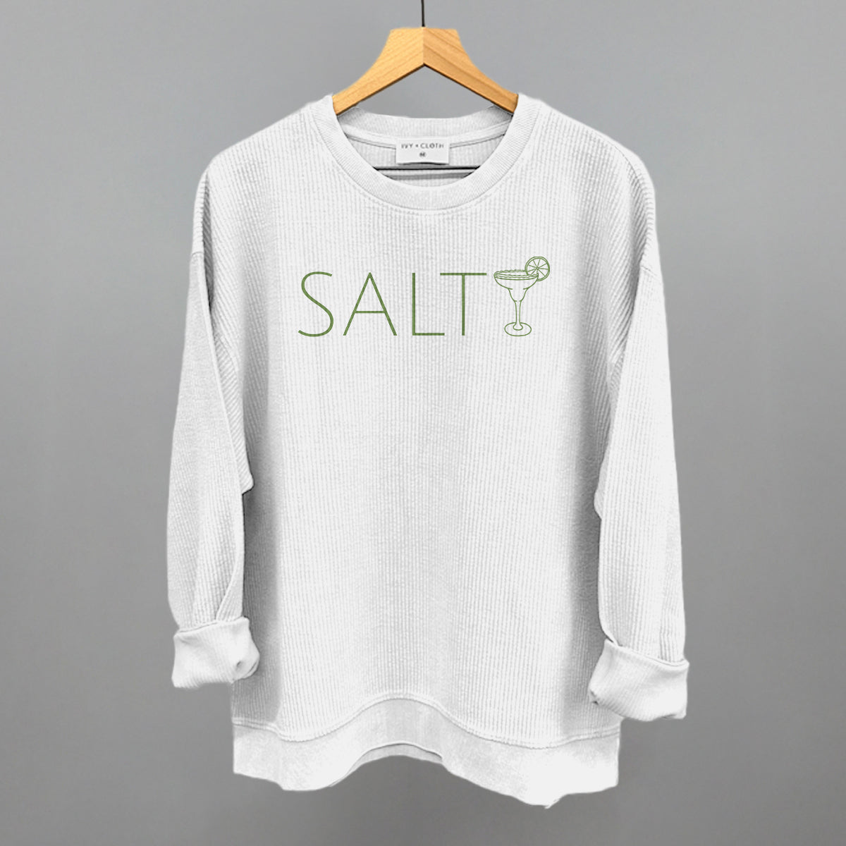 Salty Margarita Doodle Funny Oversized Corded Crewneck Sweatshirt in White – Ivy + Cloth
