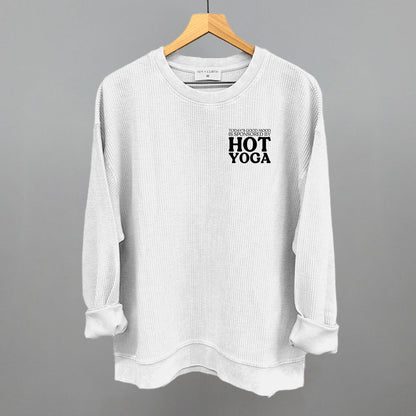 Mood Sponsored By Hot Yoga (Left Chest) Funny Oversized Corded Crewneck Sweatshirt in White – Ivy + Cloth