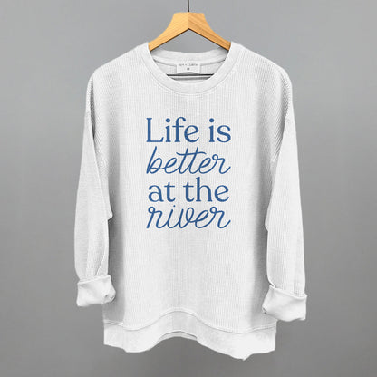 Life Is Better At The River graphic oversized corded crew in White
