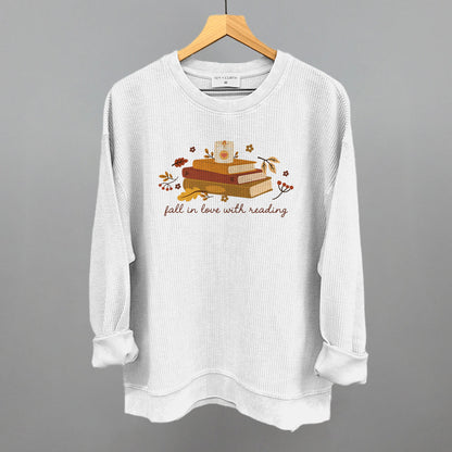 Fall In Love With Reading Funny Oversized Corded Crewneck Sweatshirt in White – Ivy + Cloth