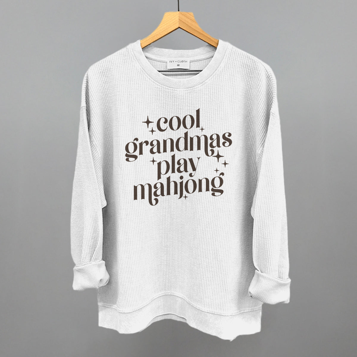 Cool Grandmas Play Mahjong graphic oversized corded crew in White
