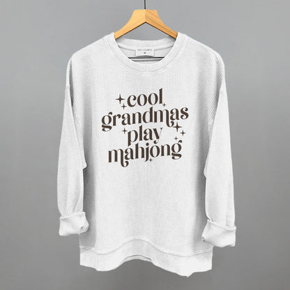 Cool Grandmas Play Mahjong graphic oversized corded crew in White