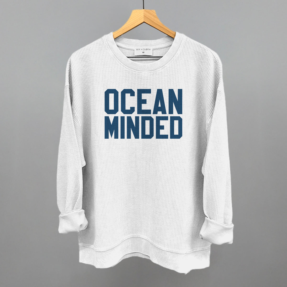 Ocean Minded Funny Oversized Corded Crewneck Sweatshirt in White – Ivy + Cloth