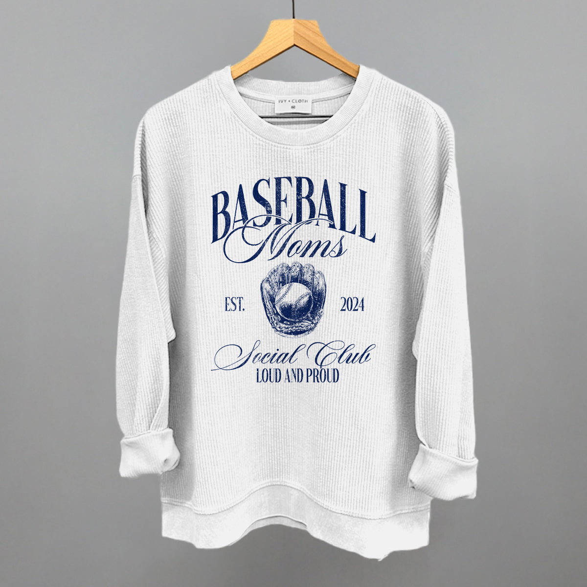 Baseball Moms Social Club graphic oversized corded crew in White