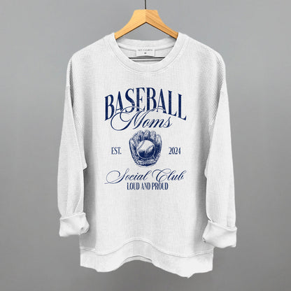 Baseball Moms Social Club graphic oversized corded crew in White