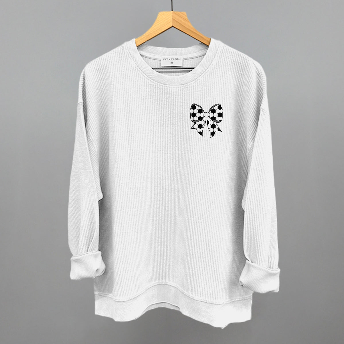 Soccer Bow (Left Chest) Funny Oversized Corded Crewneck Sweatshirt in White – Ivy + Cloth