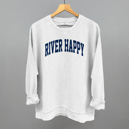 River Happy graphic oversized corded crew in White