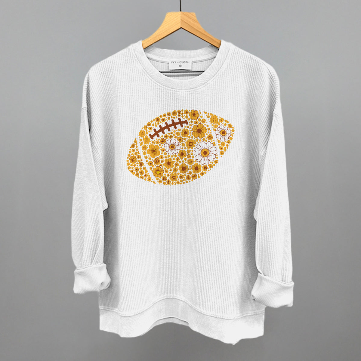 Floral Football Yellow Funny Oversized Corded Crewneck Sweatshirt in White – Ivy + Cloth