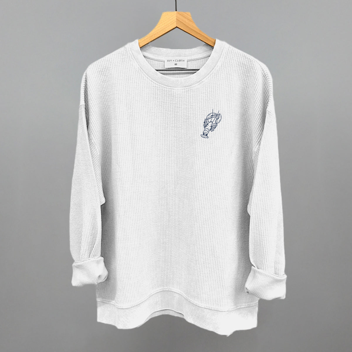 Lobster Coastal graphic oversized corded crew in White