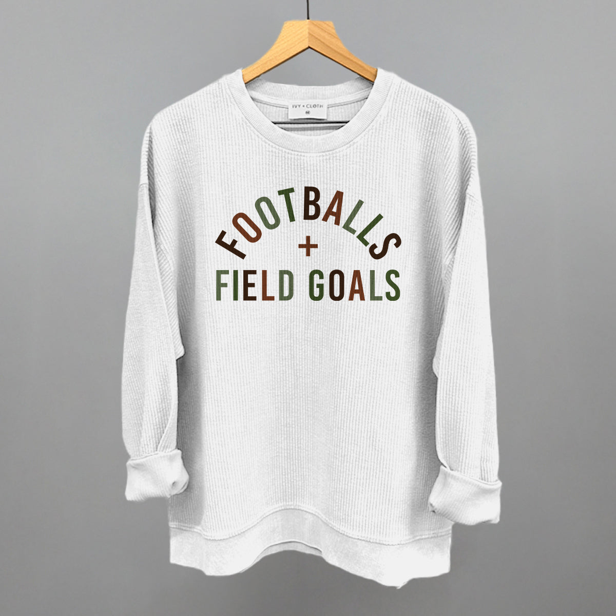 Footballs and Field Goals graphic oversized corded crew in White