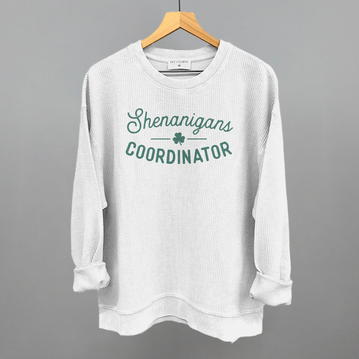 Shenanigans Coordinator Funny Oversized Corded Crewneck Sweatshirt in White – Ivy + Cloth