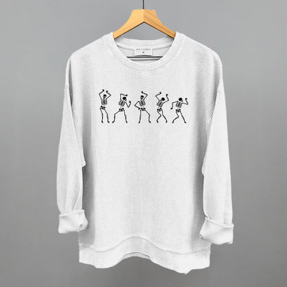 Dancing Skeletons Halloween graphic oversized corded crew in White