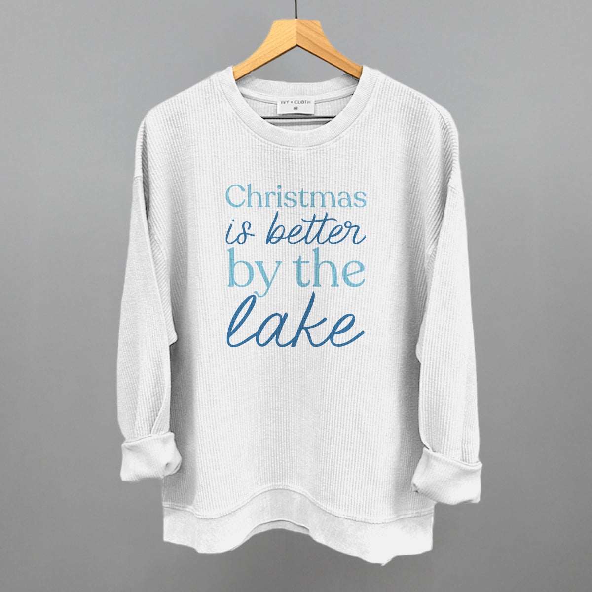 Christmas Is Better By The Lake Funny Oversized Corded Crewneck Sweatshirt in White – Ivy + Cloth