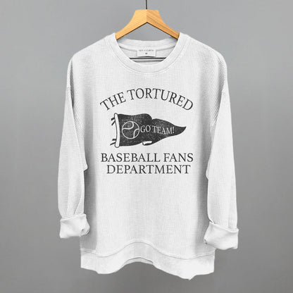 The Tortured Baseball Fans Department Funny Oversized Corded Crewneck Sweatshirt in White – Ivy + Cloth