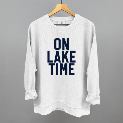 On Lake Time Block Letters Funny Oversized Corded Crewneck Sweatshirt in White – Ivy + Cloth