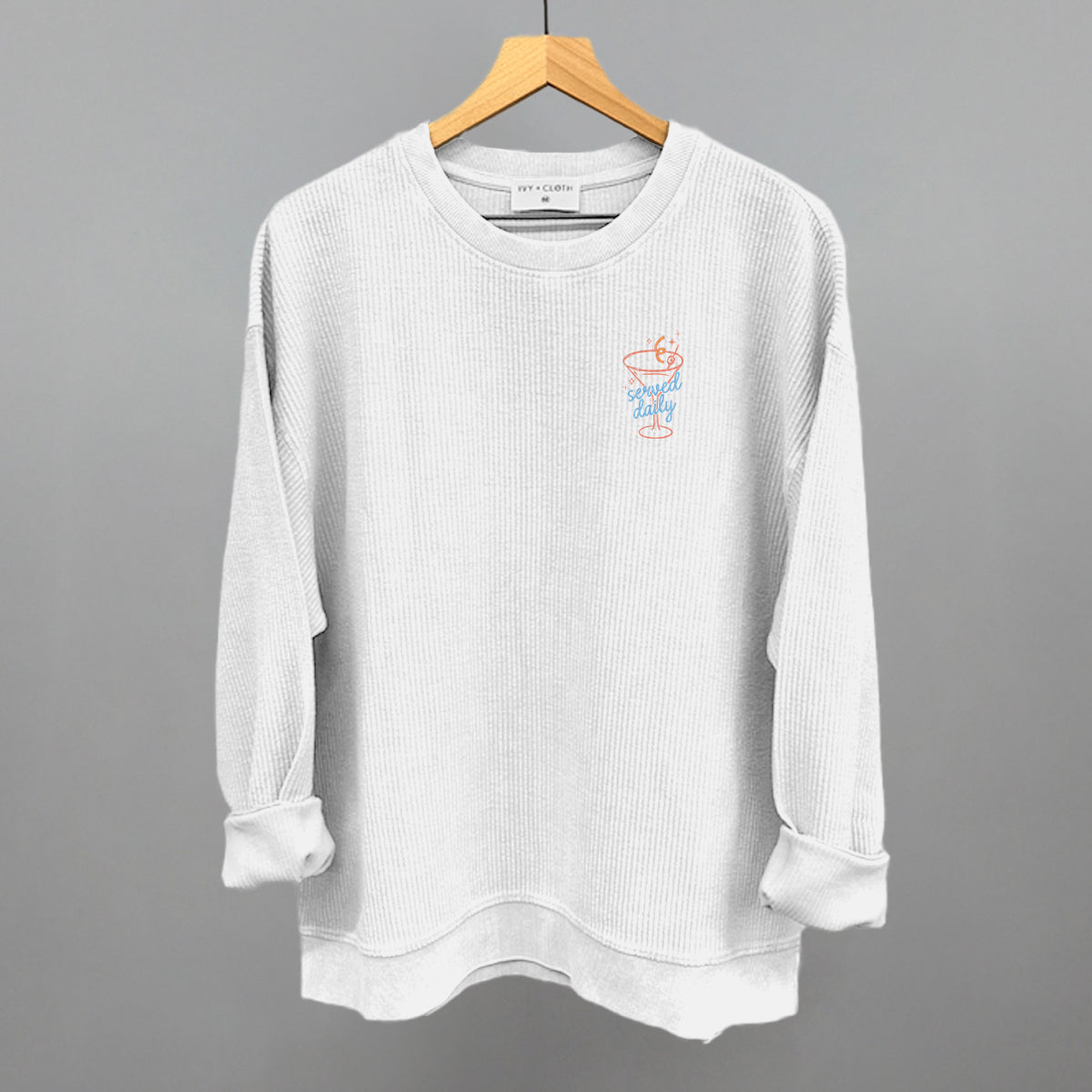 Served Daily Martini graphic oversized corded crew in White