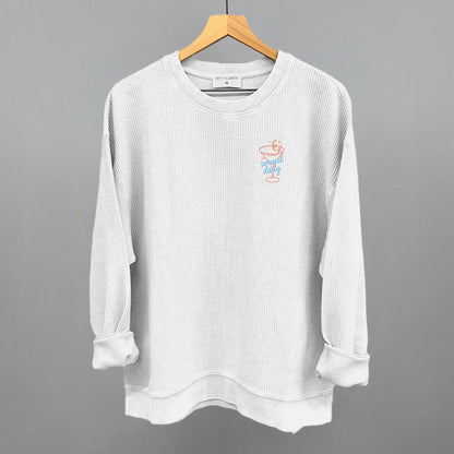 Served Daily Martini graphic oversized corded crew in White