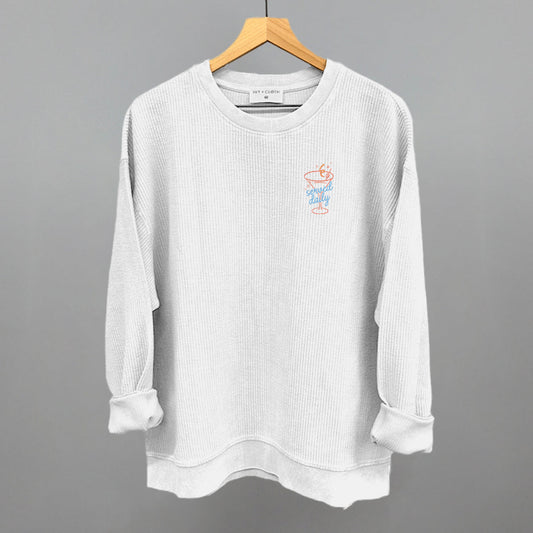 Served Daily Martini graphic oversized corded crew in White