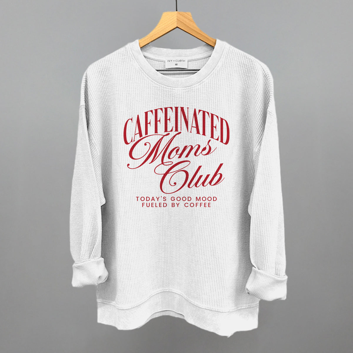 Caffeinated Moms Club graphic oversized corded crew in White