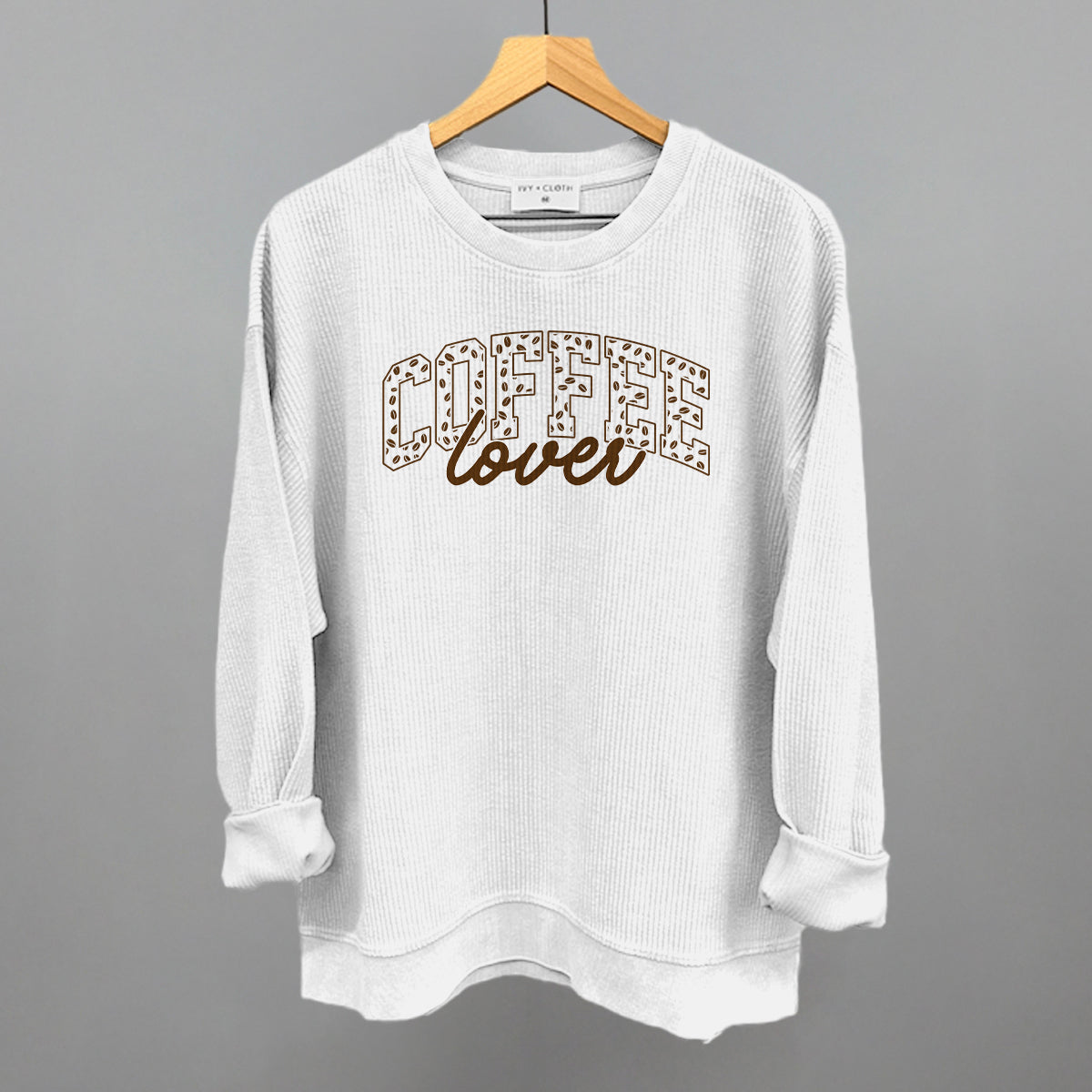 Coffee Lover graphic oversized corded crew in White