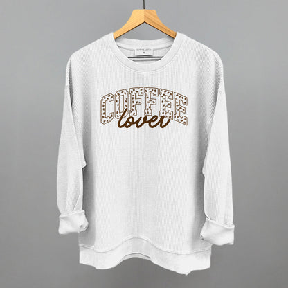 Coffee Lover graphic oversized corded crew in White