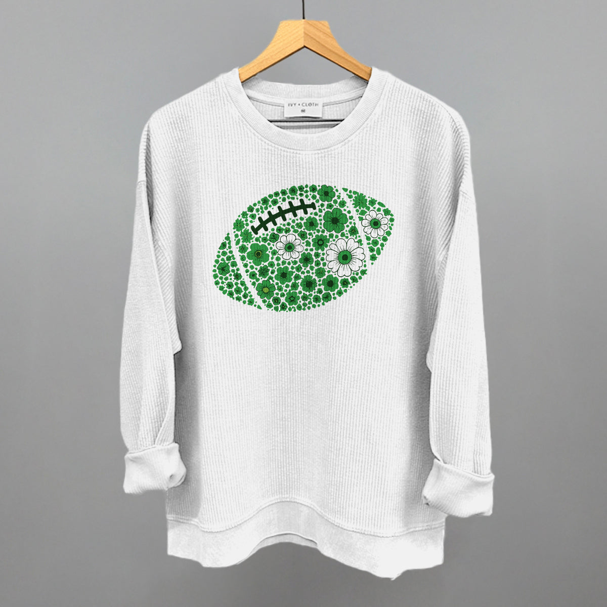 Floral Football Green Funny Oversized Corded Crewneck Sweatshirt in White – Ivy + Cloth