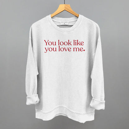 You Look Like You Love Me Valentine's graphic oversized corded crew in White