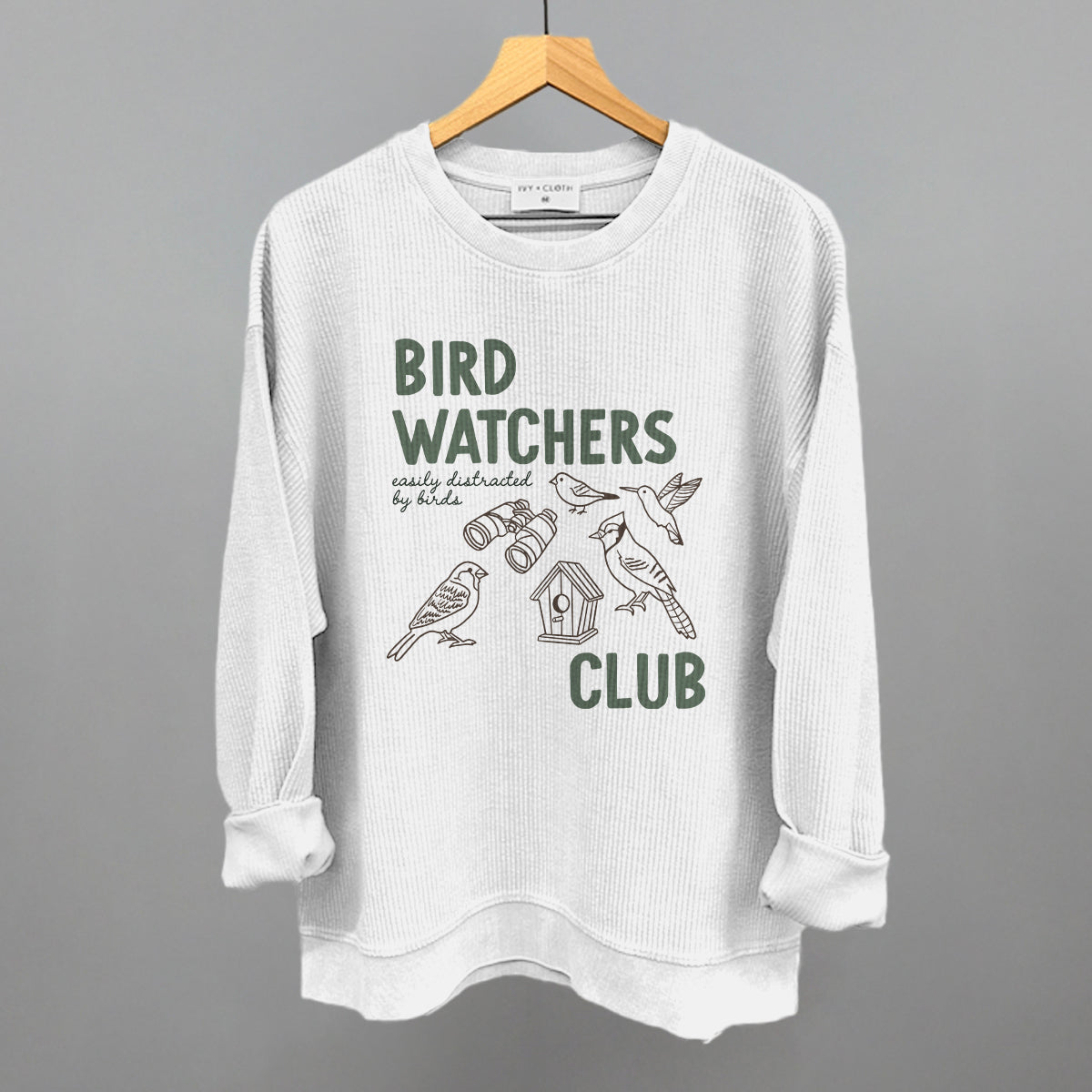 Birdwatchers Club graphic oversized corded crew in White