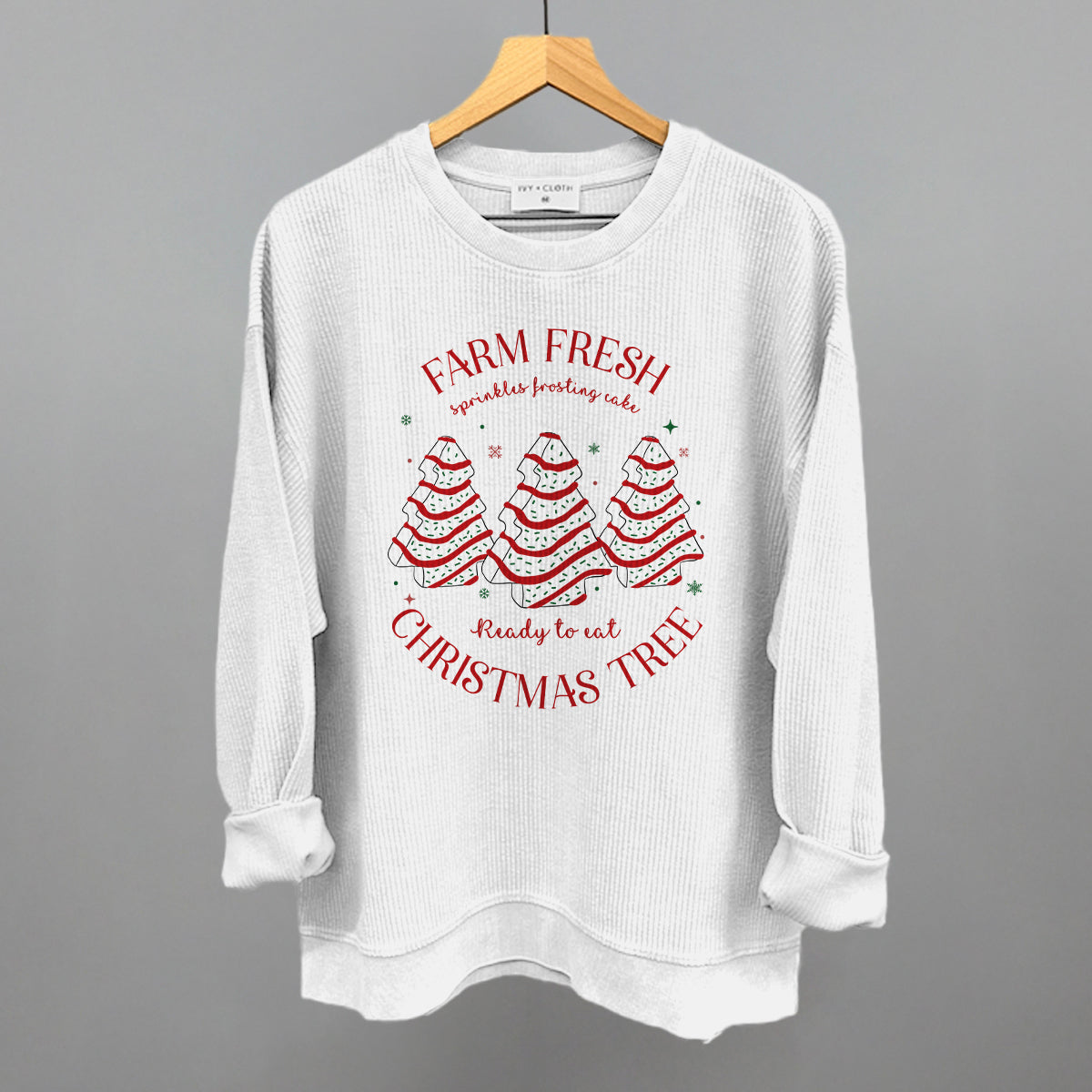 Farm Fresh Christmas Tree Cake Funny Oversized Corded Crewneck Sweatshirt in White – Ivy + Cloth
