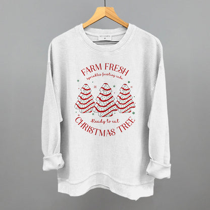 Farm Fresh Christmas Tree Cake Funny Oversized Corded Crewneck Sweatshirt in White – Ivy + Cloth