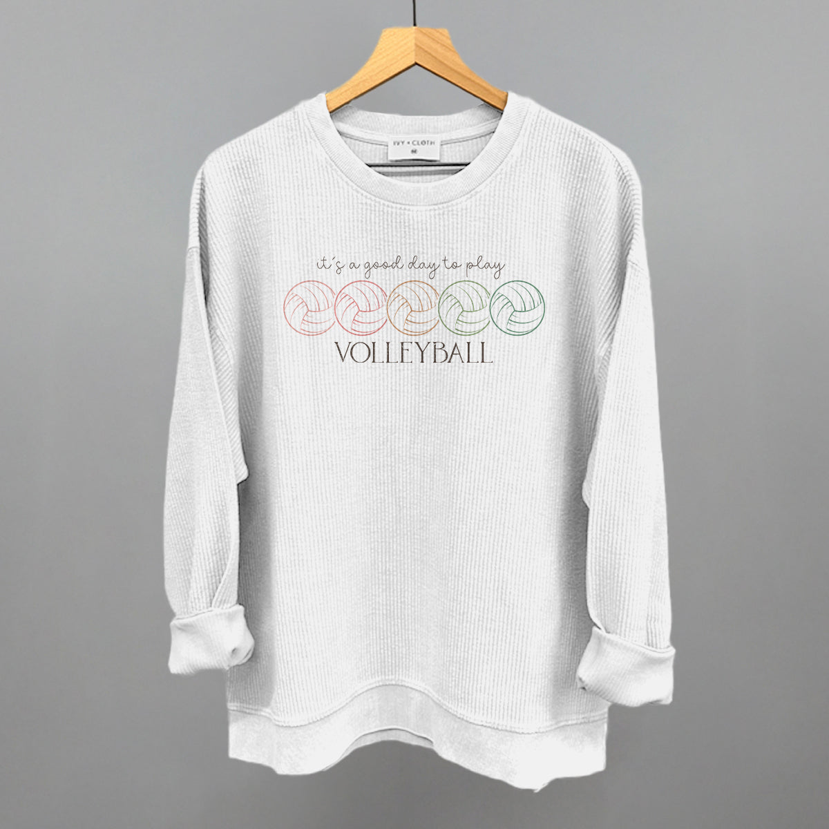 It's A Good Day To Play Volleyball Doodle Funny Oversized Corded Crewneck Sweatshirt in White – Ivy + Cloth