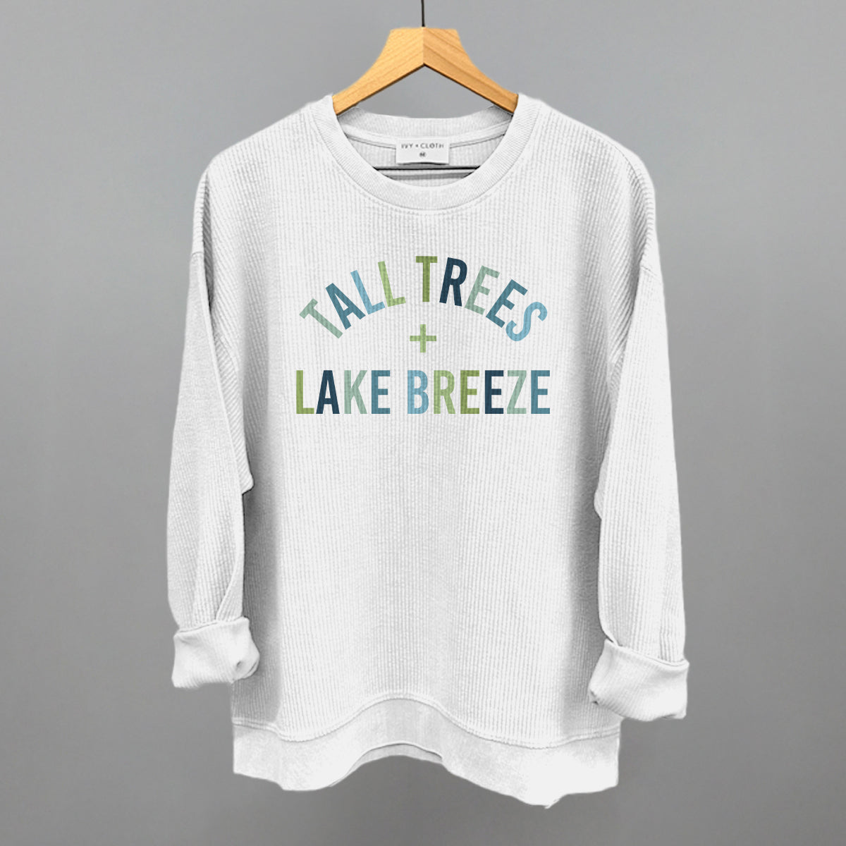 Tall Trees + Lake Breeze graphic oversized corded crew in White