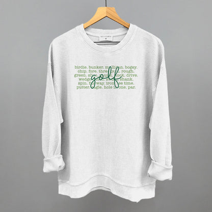 Golf Terms With Script Funny Oversized Corded Crewneck Sweatshirt in White – Ivy + Cloth