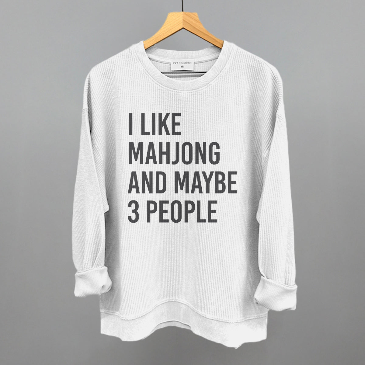 I Like Mahjong and Maybe 3 People graphic oversized corded crew in White