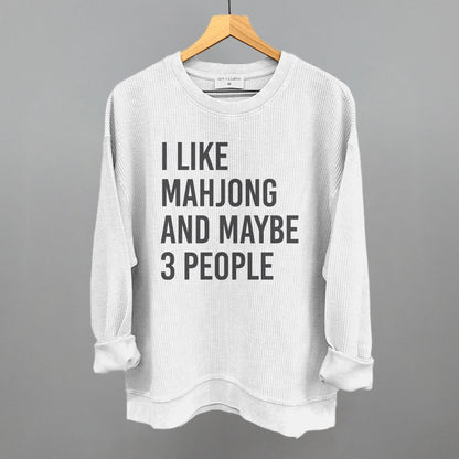 I Like Mahjong and Maybe 3 People graphic oversized corded crew in White