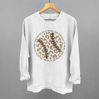 Take Me Out To The Ball Game (Leopard Baseball) Funny Oversized Corded Crewneck Sweatshirt in White – Ivy + Cloth