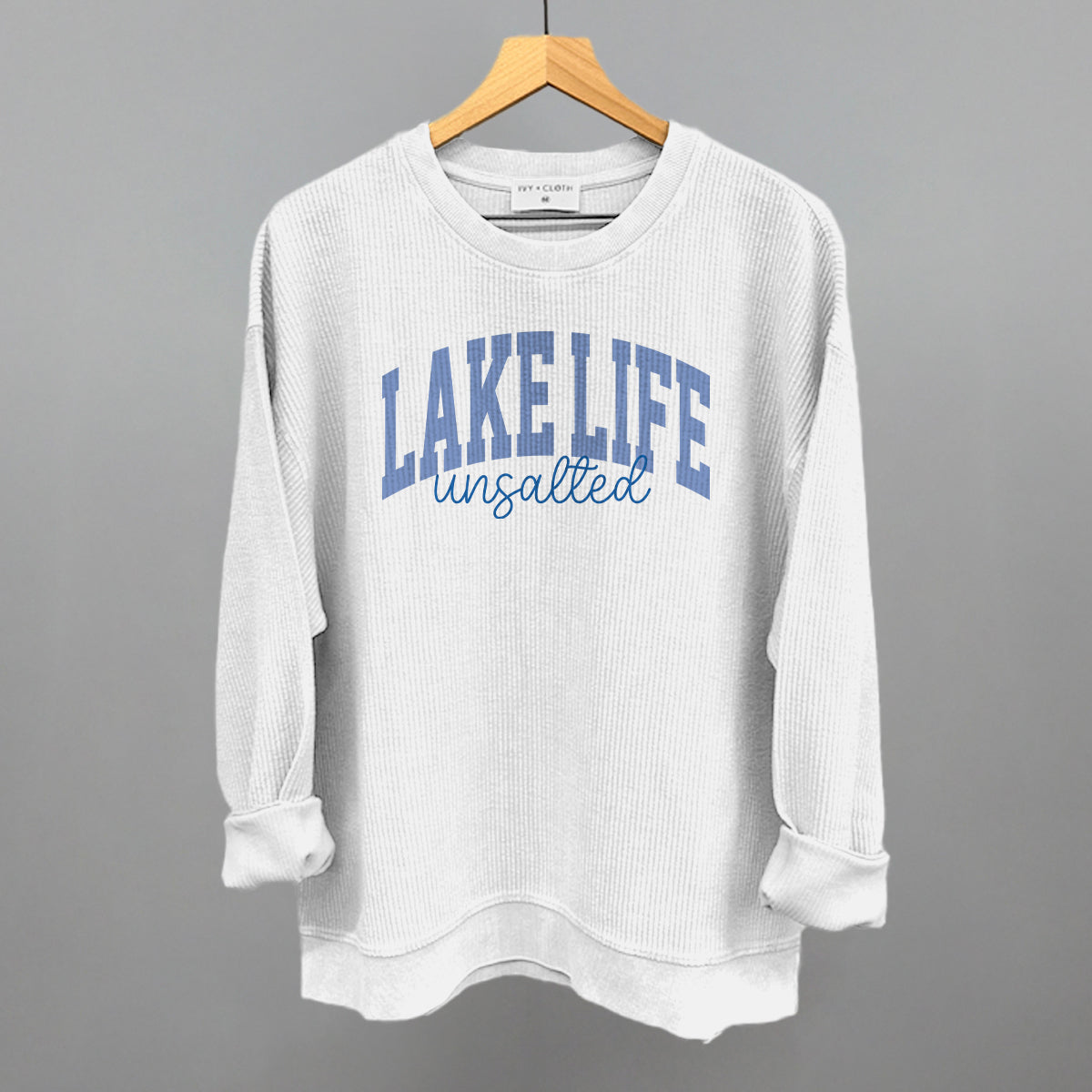 Lake Life Unsalted graphic oversized corded crew in White