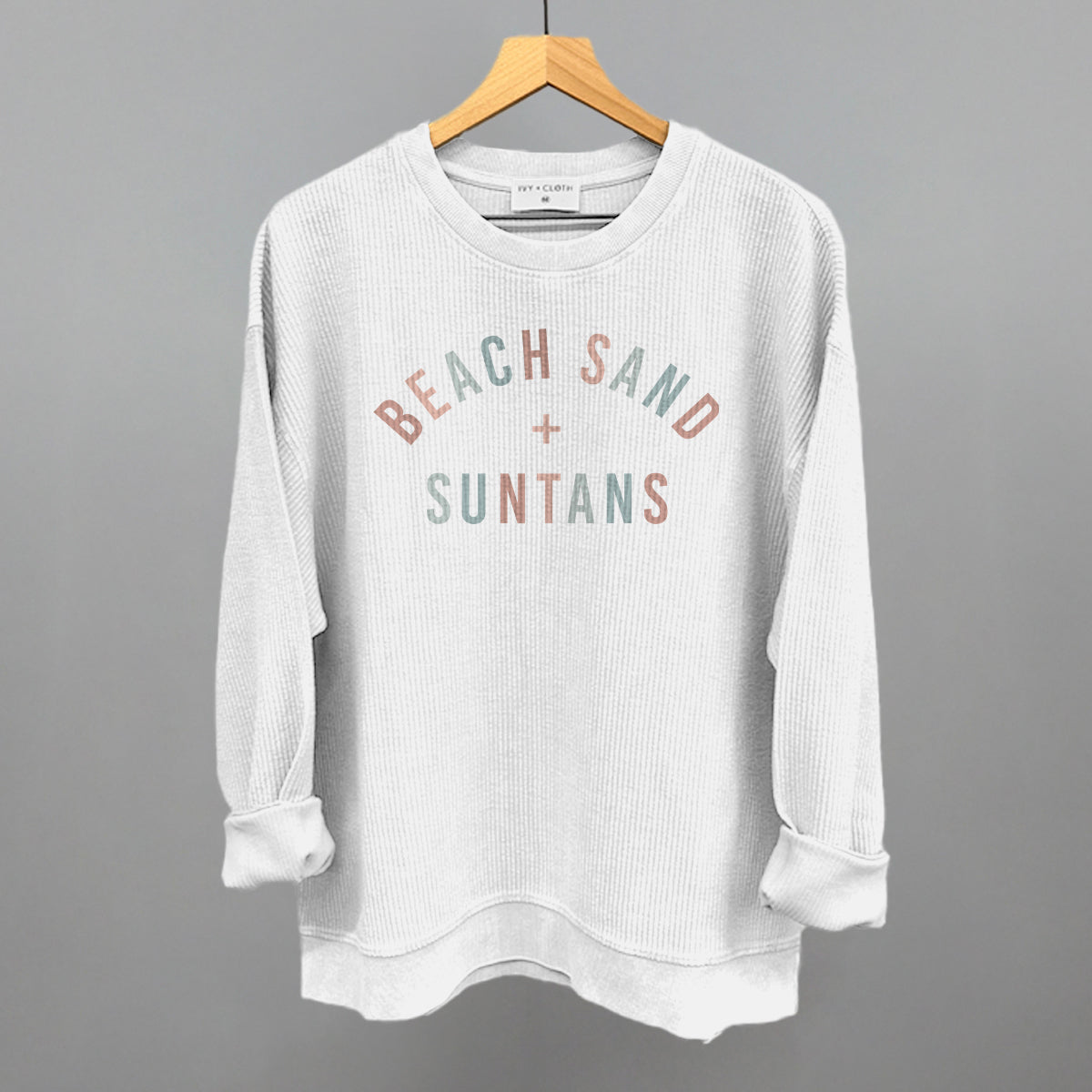 Beach Sand + Suntans Funny Oversized Corded Crewneck Sweatshirt in White – Ivy + Cloth