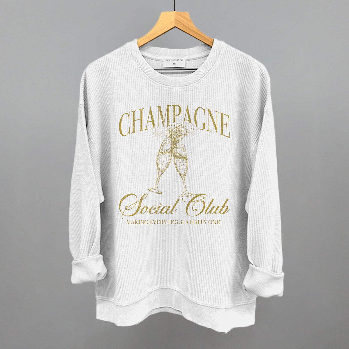 Champagne Social Club Funny Oversized Corded Crewneck Sweatshirt in White – Ivy + Cloth