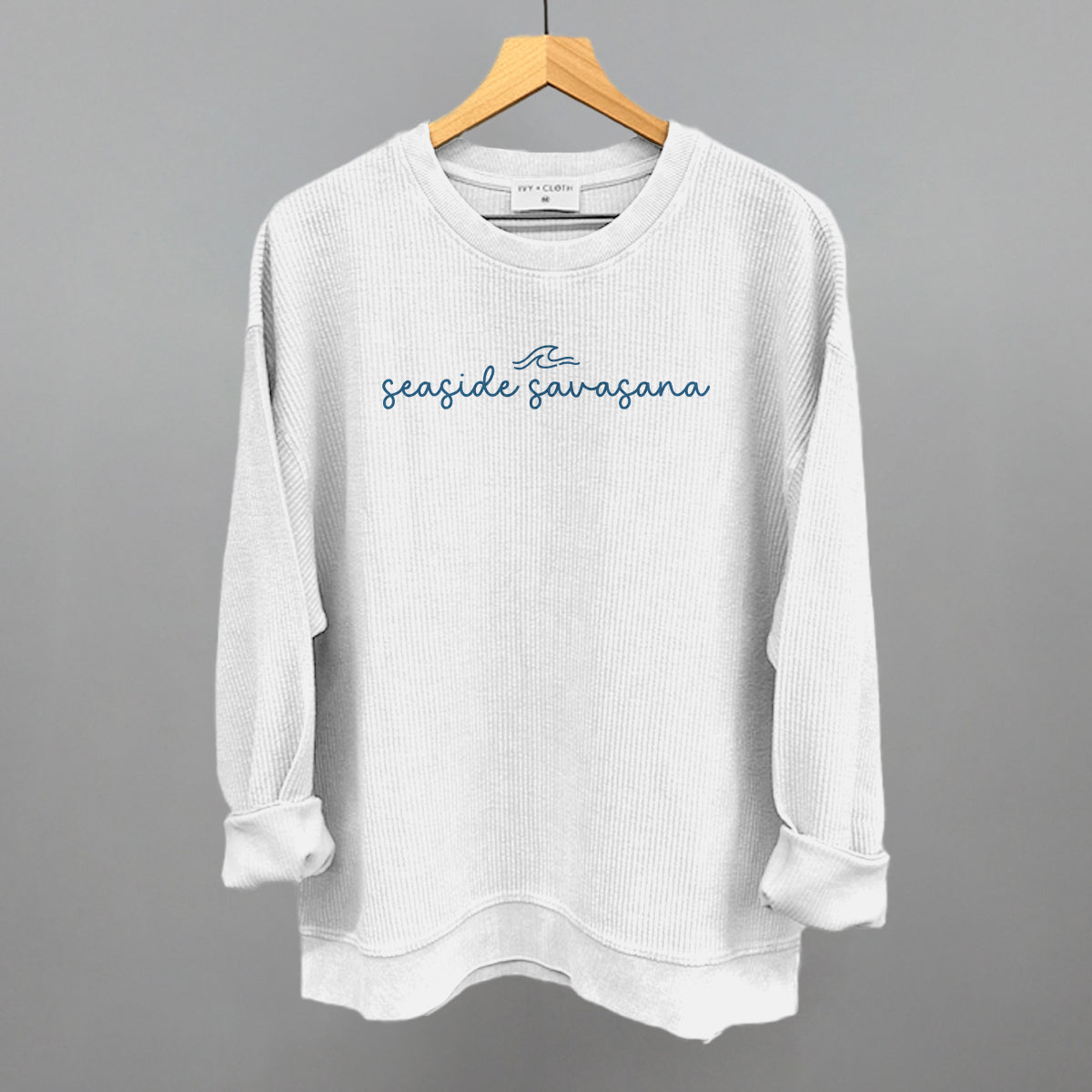 Seaside Savasana Funny Oversized Corded Crewneck Sweatshirt in White – Ivy + Cloth