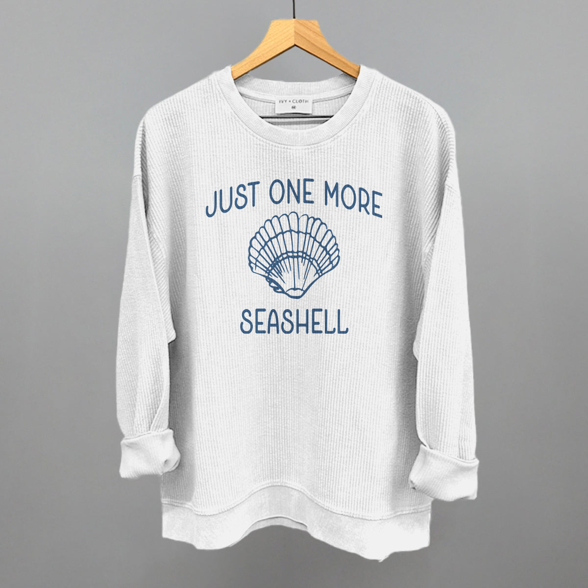 Just One More Seashell Beach graphic oversized corded crew in White