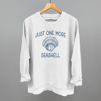 Just One More Seashell Beach graphic oversized corded crew in White