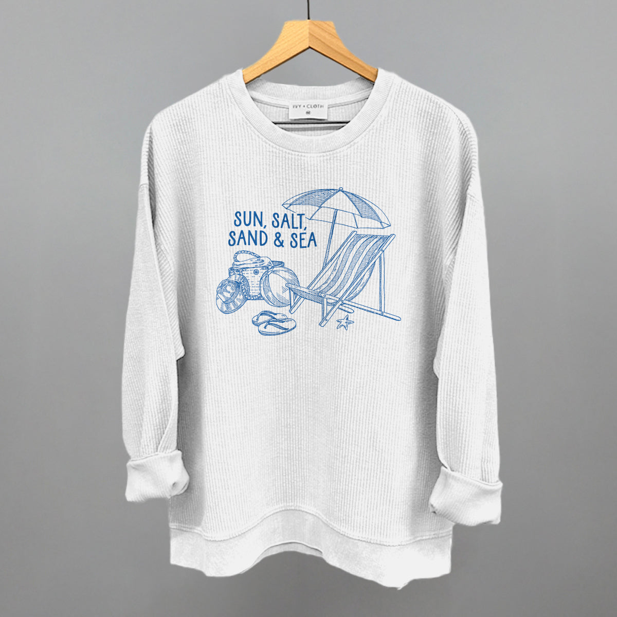 Sun, Salt, Sand & Sea Funny Oversized Corded Crewneck Sweatshirt in White – Ivy + Cloth